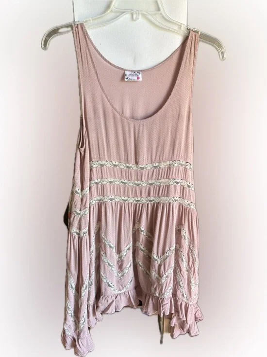 Free People Intimately Pink Polka Dot Lace Trim Tunic Top XS - Picture 1 of 7